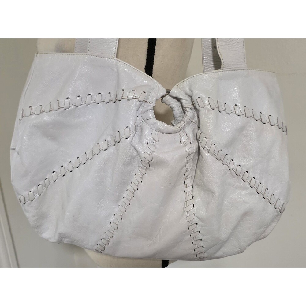 ROBERTA GANDOLFI White Leather Laced Accent HOBO Tote ShoulderBag ITALY GuC